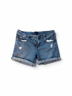 GAP Medium Blue Distressed Rolled-Hem Denim Shorts